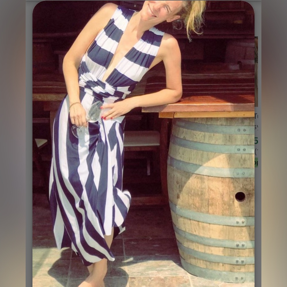 Beautiful Nautical Blue & White maxi dress see measurements in photos